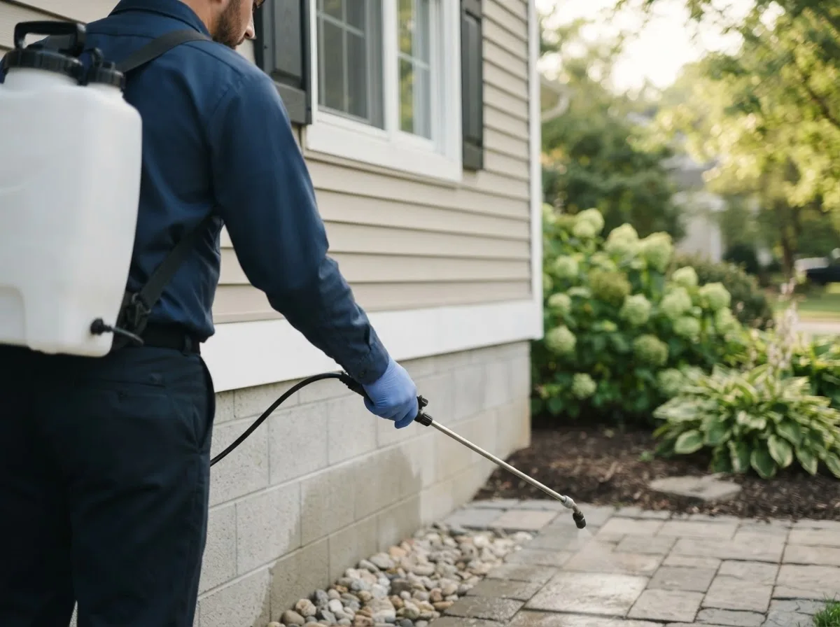 Pest control technician inspecting a home in Lacona, NY